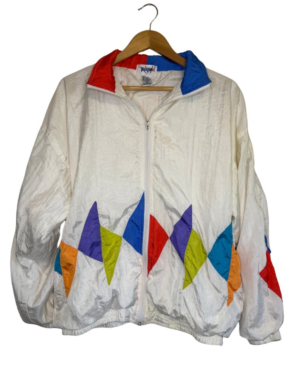 Vintage 80s 90s Traxton Windbreaker Geometric Colorblock Retro Jacket Size L